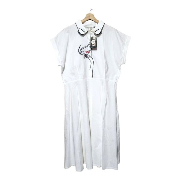 Banned Apparel White Fit & Flare Dress Embroidered Model Face 4XL New Rockabilly - Picture 4 of 12